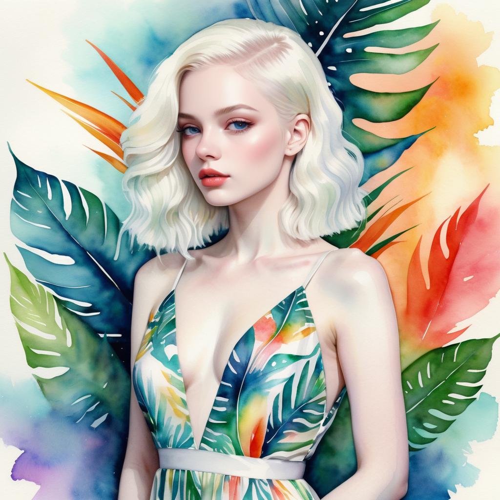 Ethereal Albino Pop Artist in Watercolor