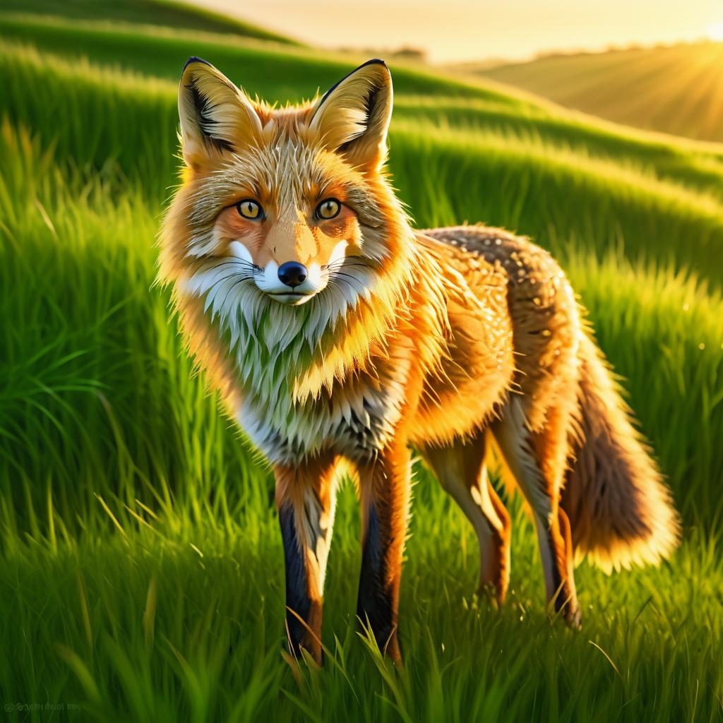 Majestic Fox in Golden Hour Meadow