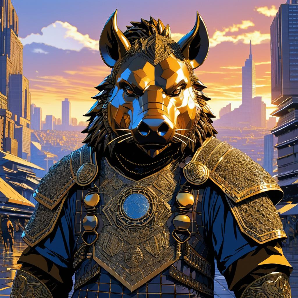 Fierce Anthro Boar in Dystopian City