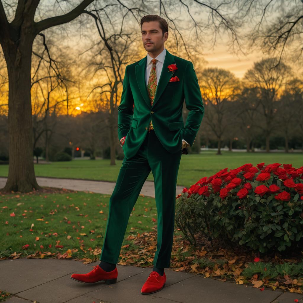 Dashing Gentleman in Emerald Velvet Suit