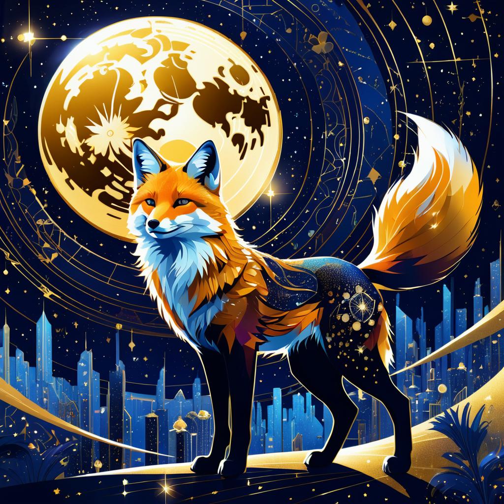 Futuristic Starlit Fox Illustration