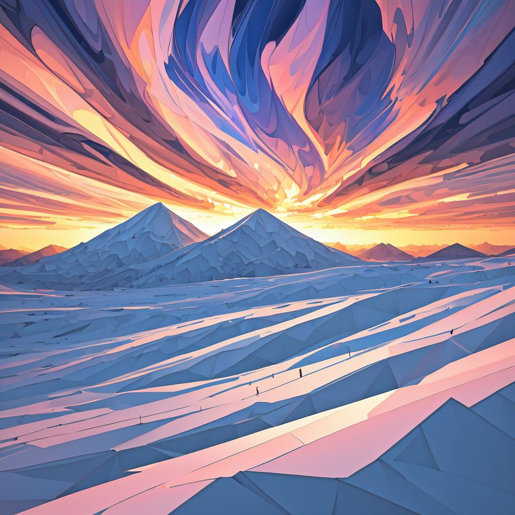 Abstract Snowy Plateau at Sunset