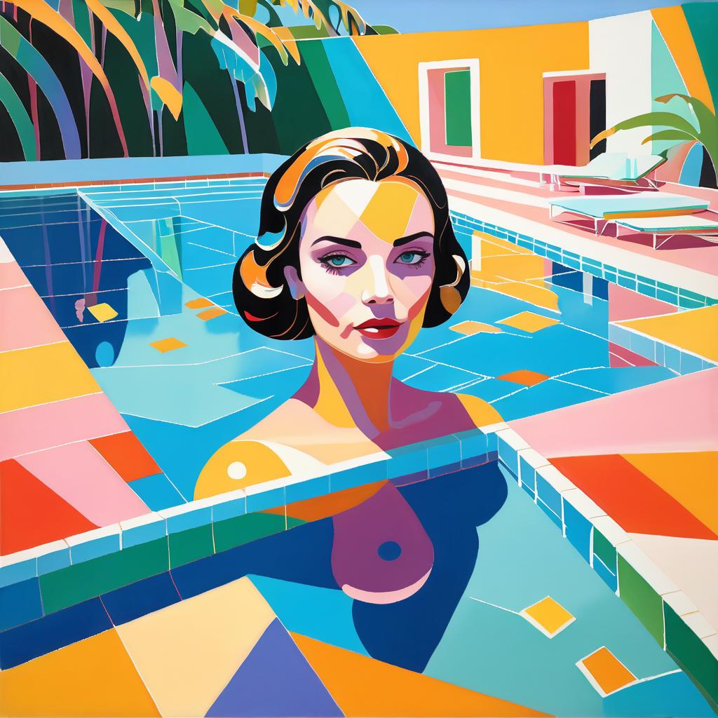 Cubist Elegance: Woman in Pool