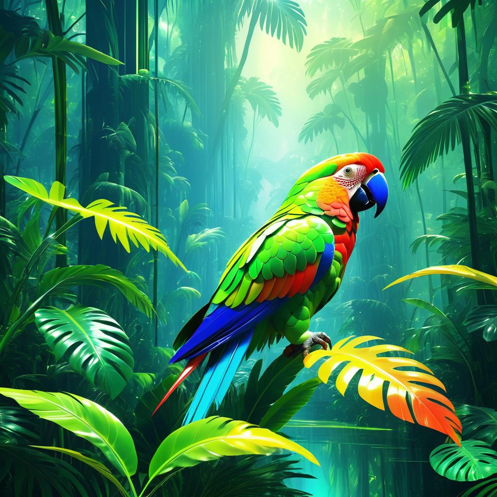 Hyperrealistic Translucent Jungle Parrot