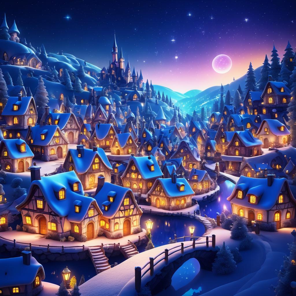 Whimsical Fairy Tale Village at Night