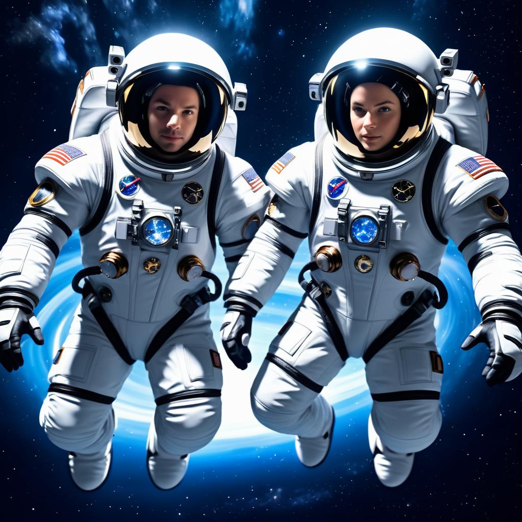 Futuristic Astronauts in Zero Gravity