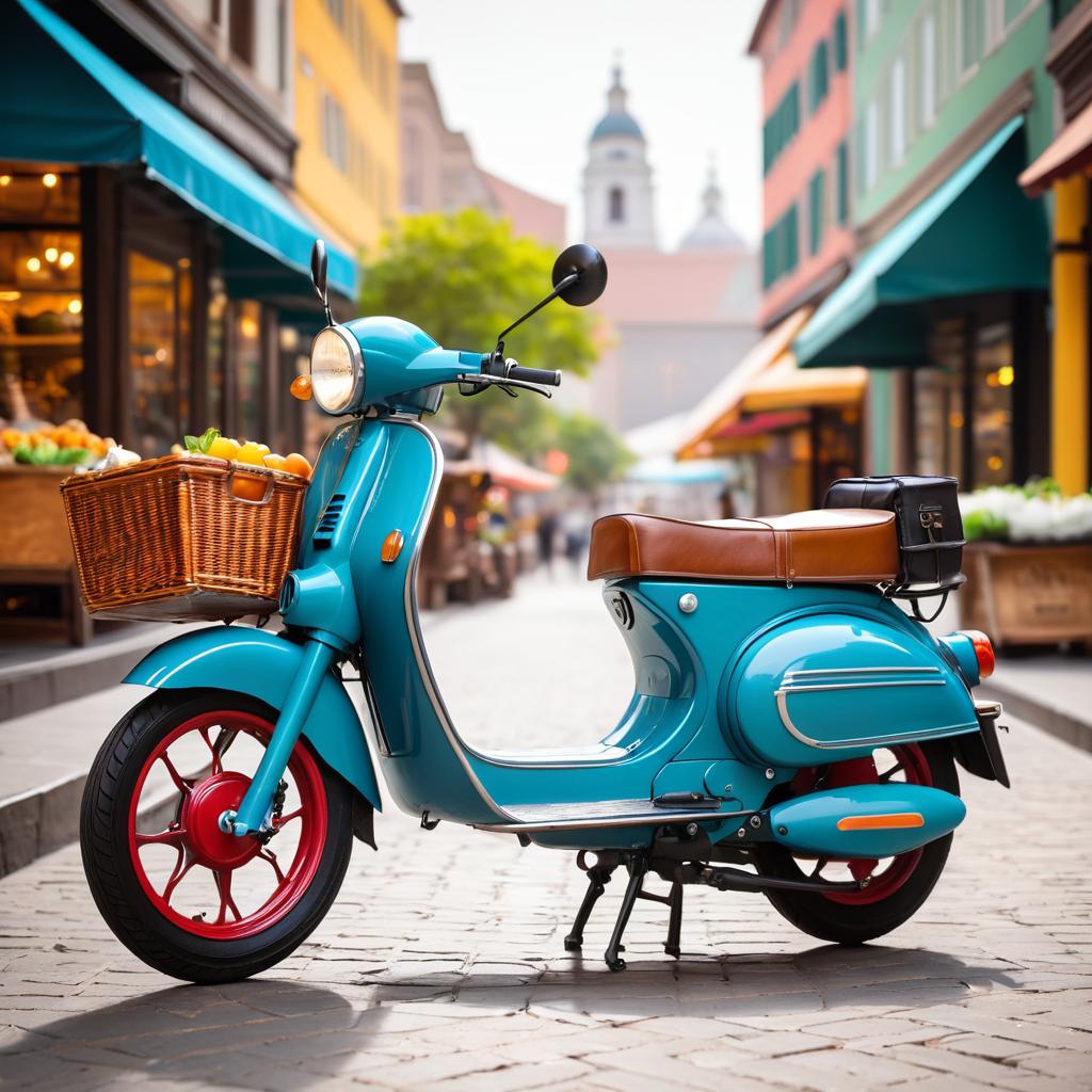 Vintage Moped in Colorful Marketplace