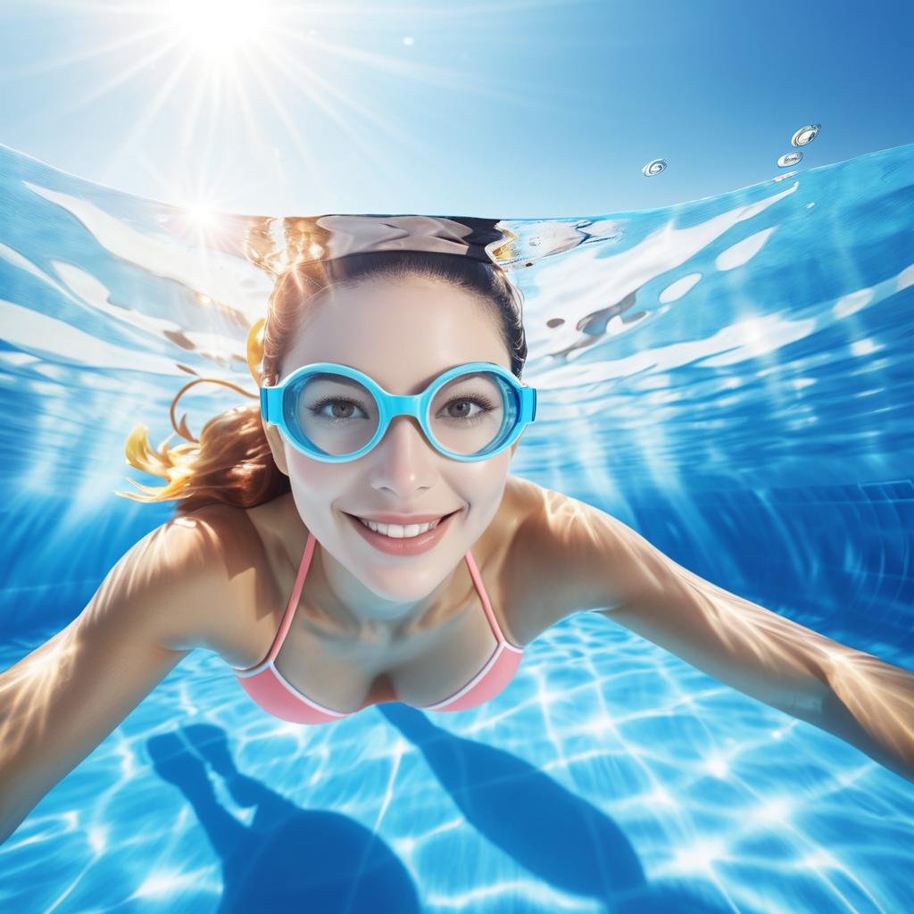 Smiling Mother Swimming in Sunlit Pool