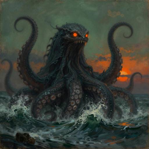 Colossal Sea Monster at Sunset