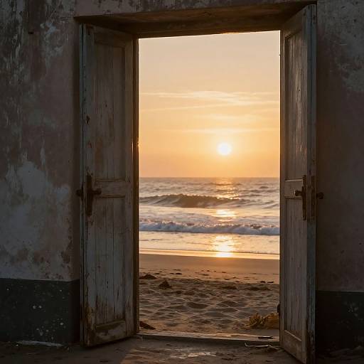Golden Dawn Through Weathered Doorway
