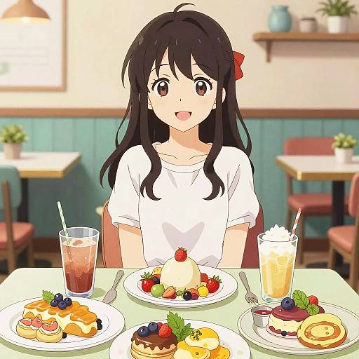 Vibrant Anime Woman in Cafe