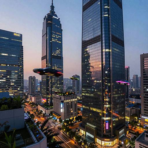 Futuristic Cyberpunk Cityscape at Dusk