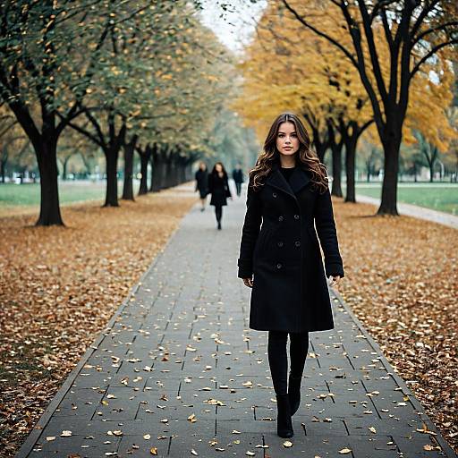 Young Woman Walking in Autumn Park