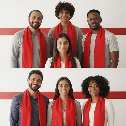 Diverse Group Portrait with Red Scarves