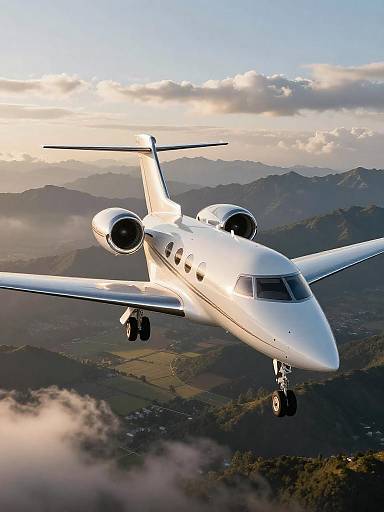 Golden Hour Business Jet Above Mountains
