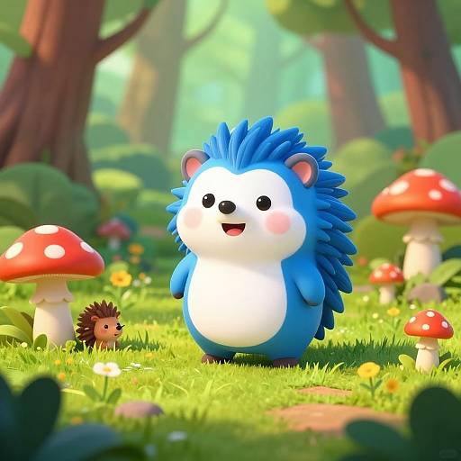Colorful 3D Cartoon Hedgehog in Forest