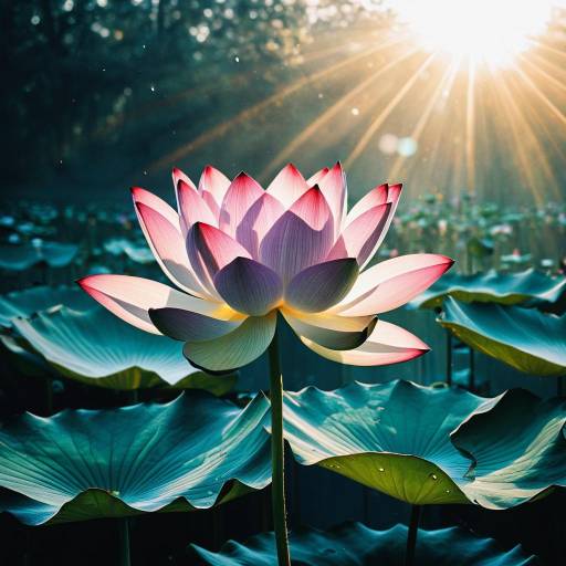 Sunlit Lotus Flower in Early Morning