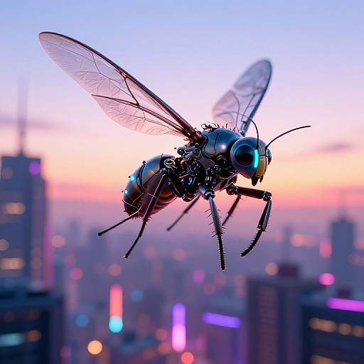 Cyberpunk Robotic Insect at Dawn