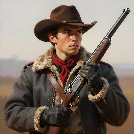Determined Cowboy with Rifle Portrait