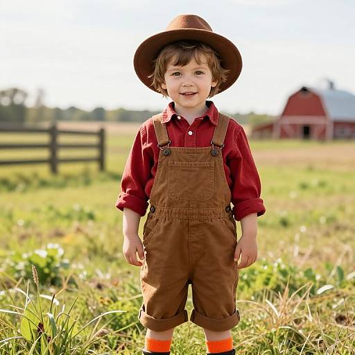 Cheerful Boy in Sunny Rural Field