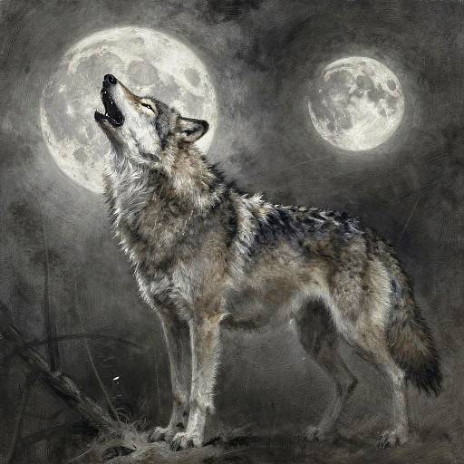 Mystical Wolf Under Twin Moons