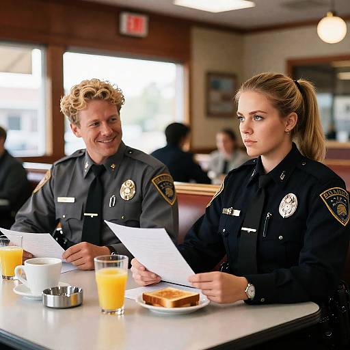 Candid Moment of Police Officers at Diner