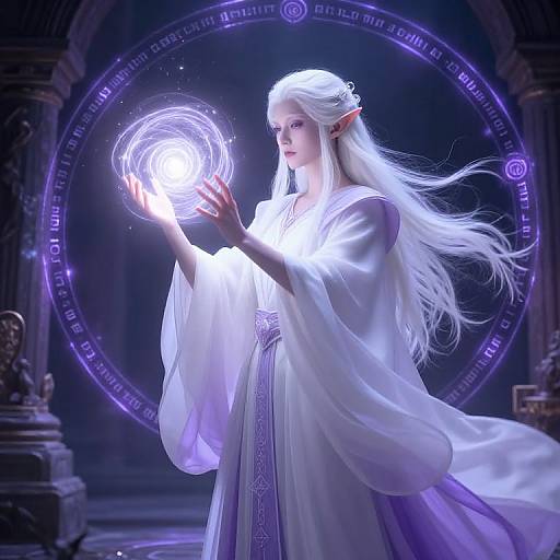 Albino Elf Mage Casting Light Orb