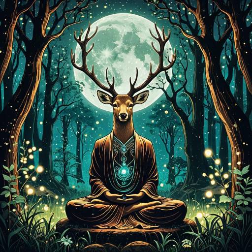 Ethereal Deer Meditating in Moonlit Grove