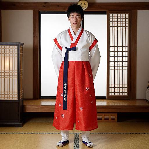 Man in Red and White Hanbok