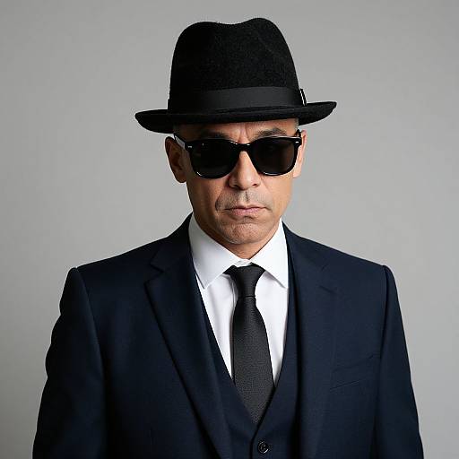 Man in Suit with Hat and Sunglasses