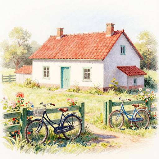 Idyllic Farmhouse Pencil Sketch