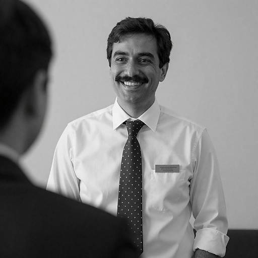 Black-and-White Smiling Man with Mustache