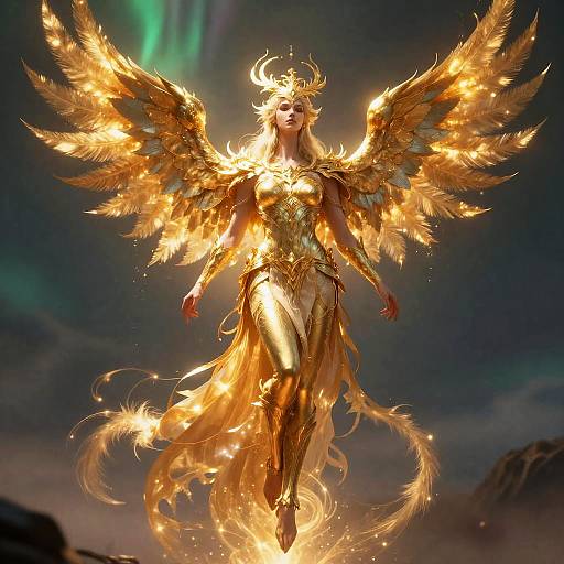 Golden Phoenix Angel with Glowing Wings