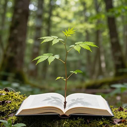 Young Tree Growing from Open Book