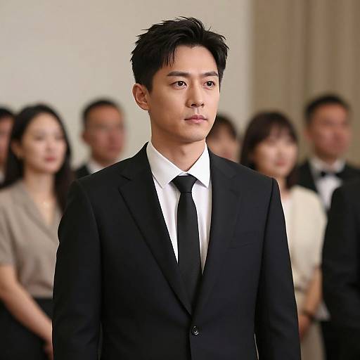 Man in Black Suit in Crowd