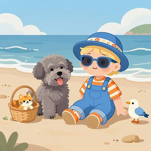 Playful Beach Day with a Child and Dog