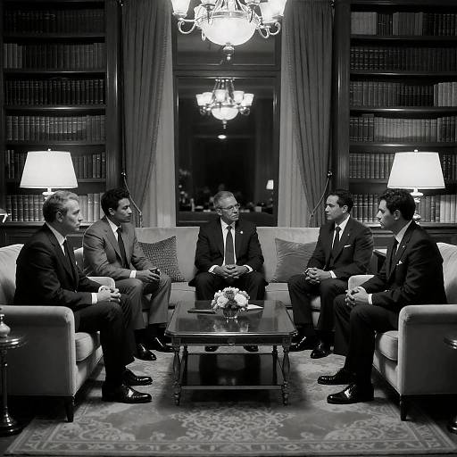 Elegant Conversation in a Dimly Lit Lounge