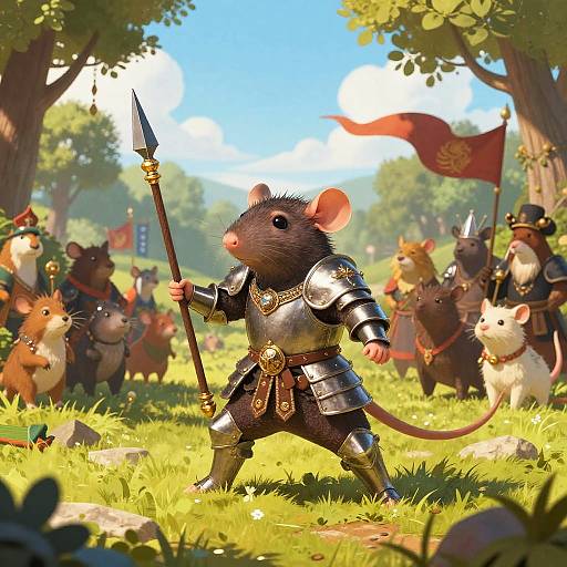 Armored Rat Knight Charging in Fantasy Tournament