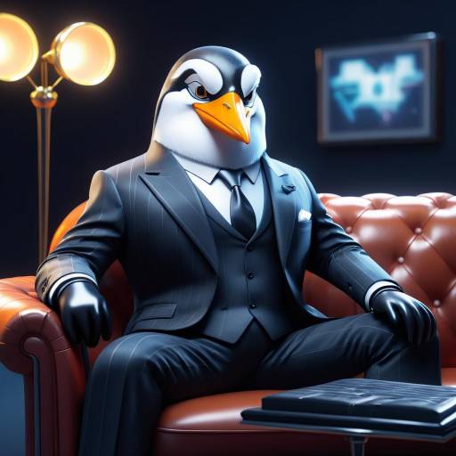 Anthropomorphic Penguin in Business Suit on Couch