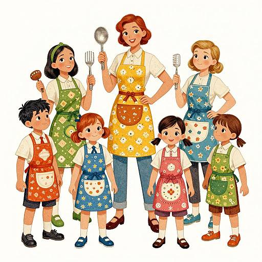 Vintage Kids Cooking Pattern Illustration