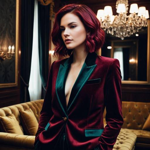 Woman with Burgundy Hairstyle in Velvet Blazer
