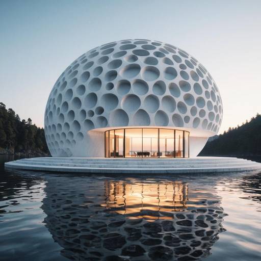 Futuristic Foam-Shaped Building at Sunset