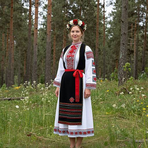Slovak Folk Costume in Forest
