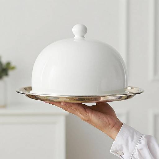 Elegant Hand Holding Silver Tray Cloche