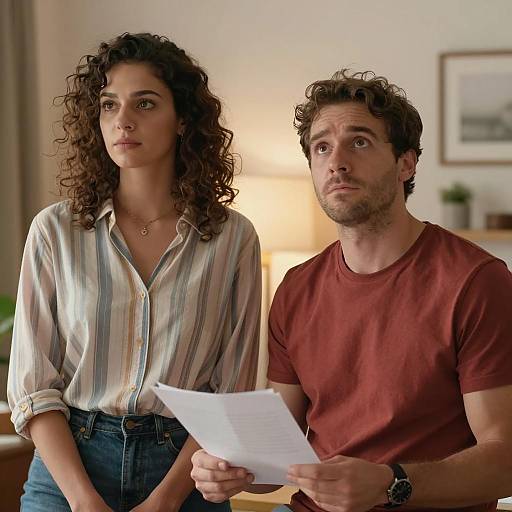 Thoughtful Couple in Warmly Lit Room