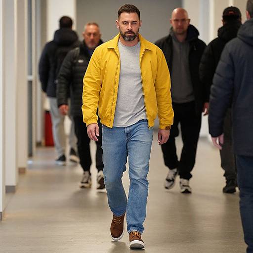 Man Walking in Hallway Scene