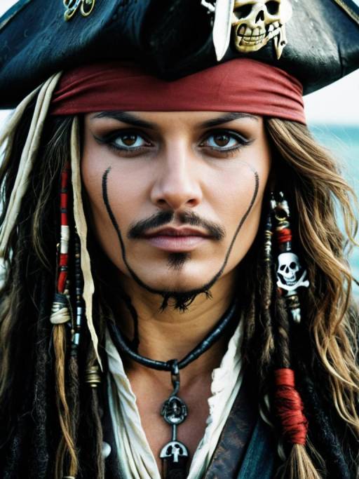 Woman in Jack Sparrow Pirate Costume Close-up