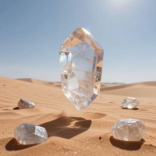 Surreal Desert with Floating Crystals