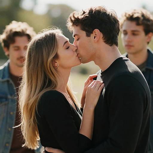 Passionate Kiss in Bright Outdoors