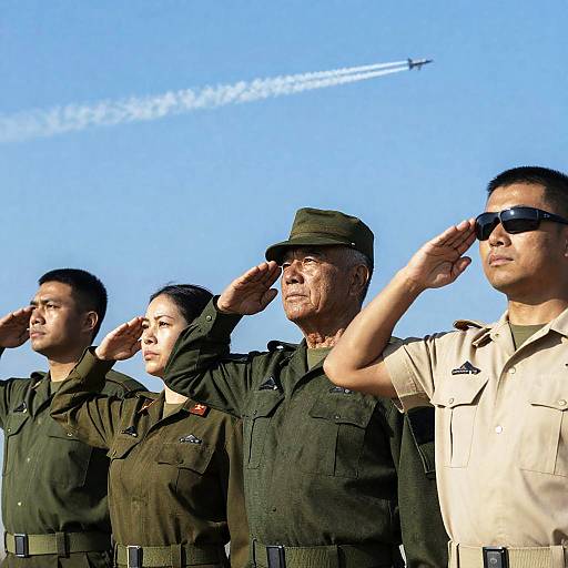 Military Salute Under Contrail Sky